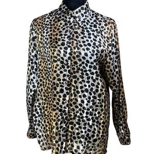 Yves St Clair Petites Leopard Print Metallic Stripe Button up Gold mob wife ysc